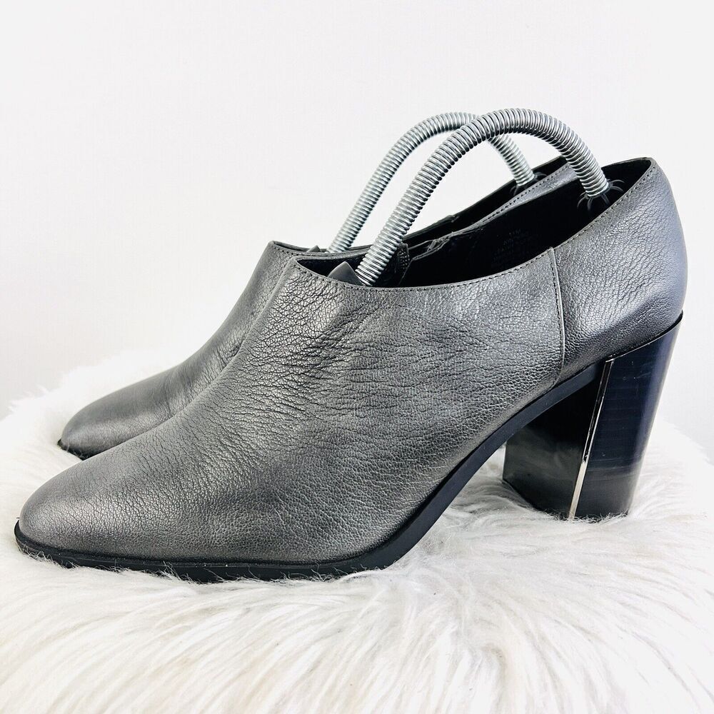 Nine West Steel Gray Marbled Leather Block Heeled Ankle Boots 11M